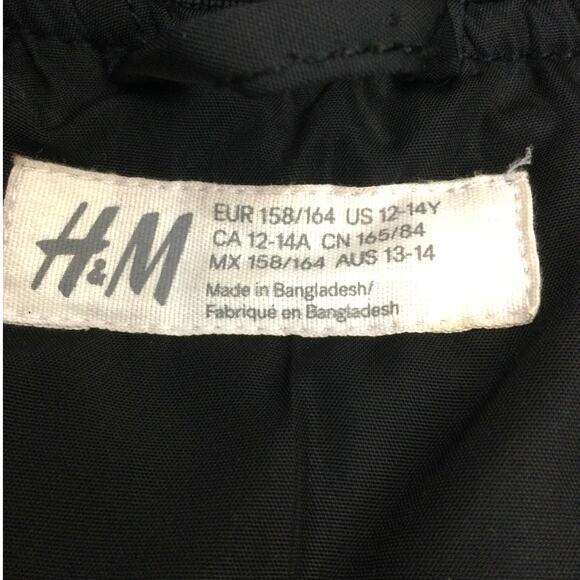 H&M Nasa Logo American Flag Patch Black Quilted Bomber Flight Jacket Kids 12/14 - Picture 8 of 13